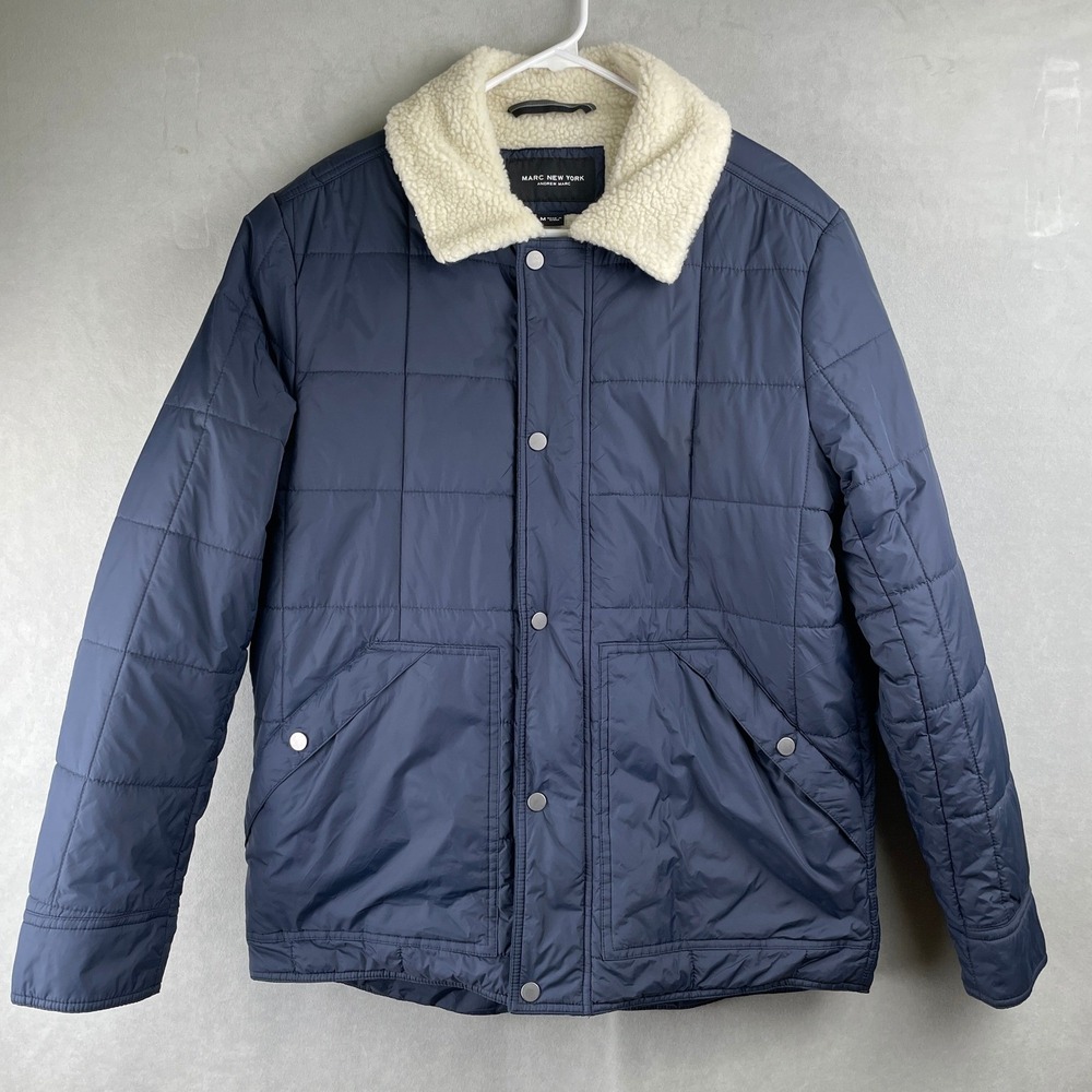 Marc New York Andrew Marc Mens Blue Quilted Sherpa Lined Puffer Chore Jacket‎ M